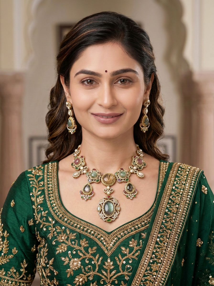 Gold Toned Metal Necklace And Earrings Set