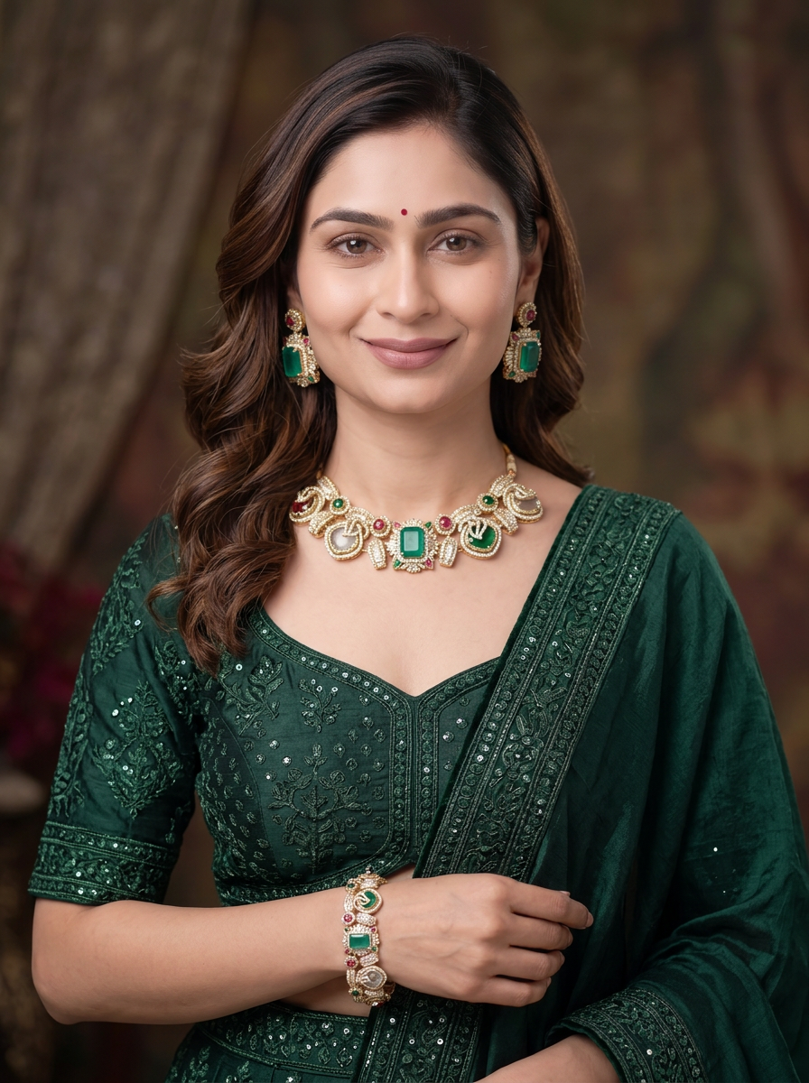 Gold Toned Necklace, Earrings, Bracelet