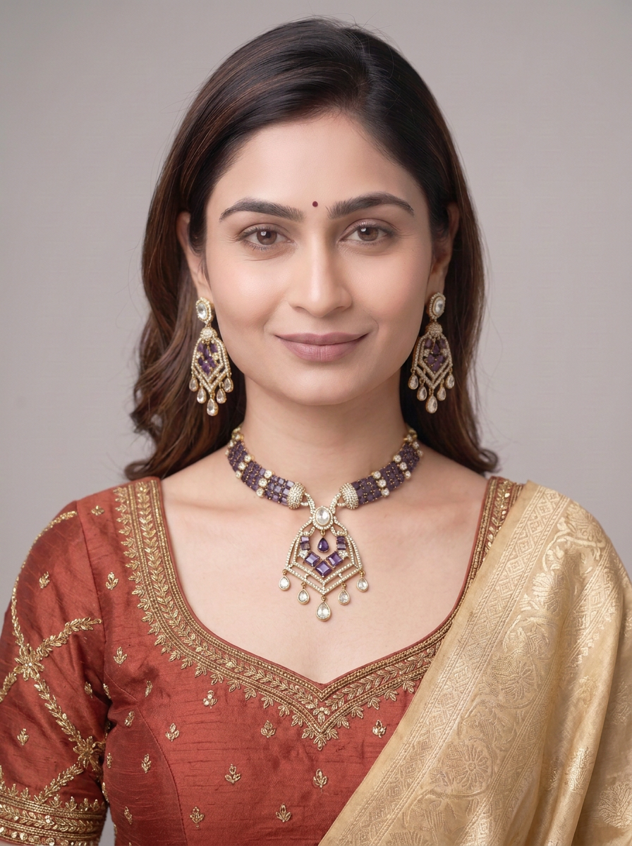 Gold Plated Alloy Choker Necklace And Earrings Set