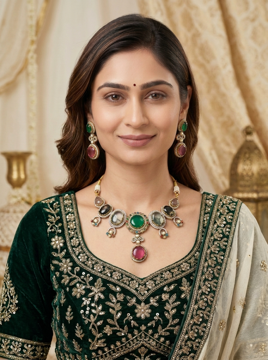 Gold Toned Alloy Necklace And Earrings Set