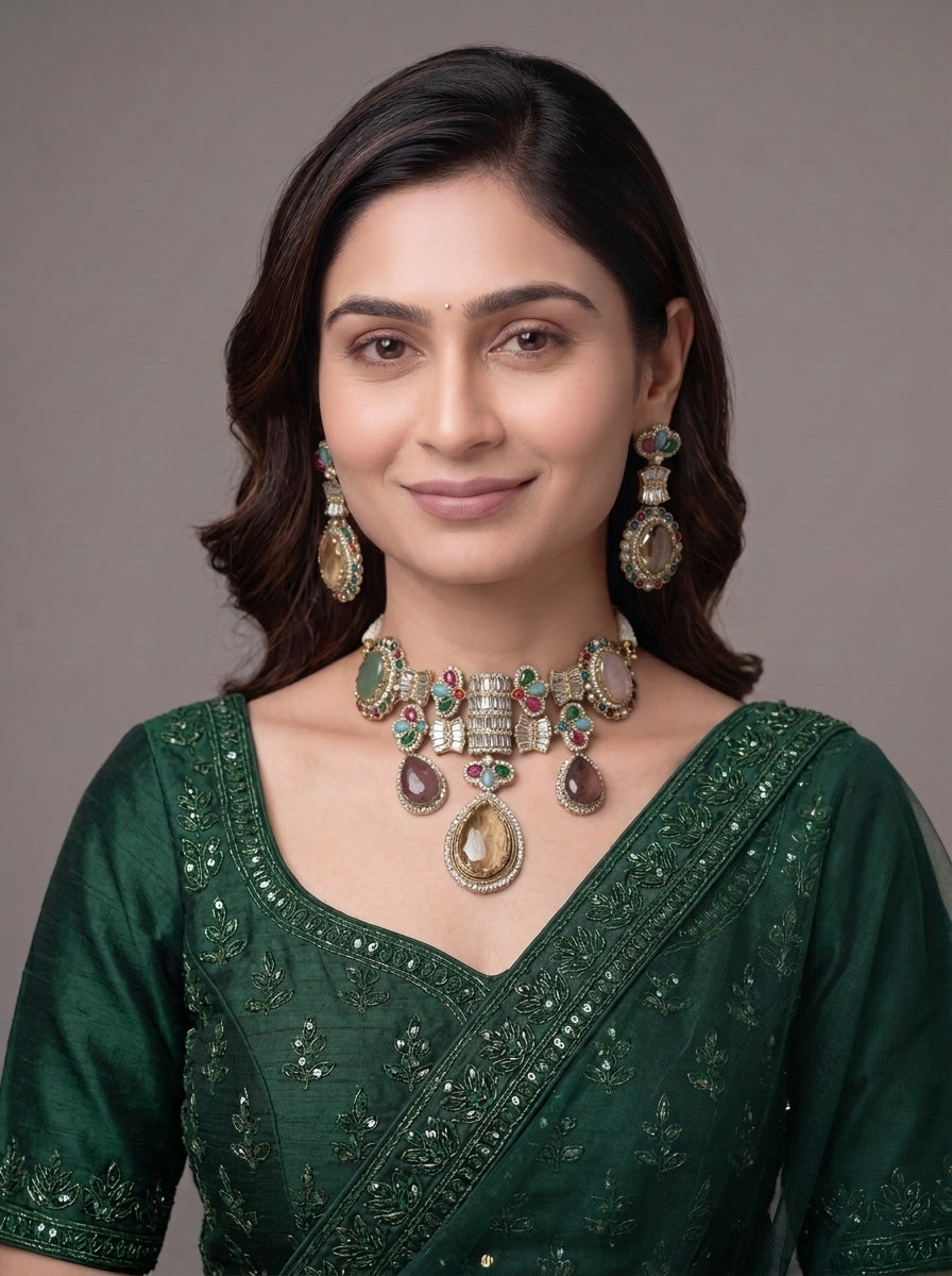 Gold Toned Necklace And Earrings Set