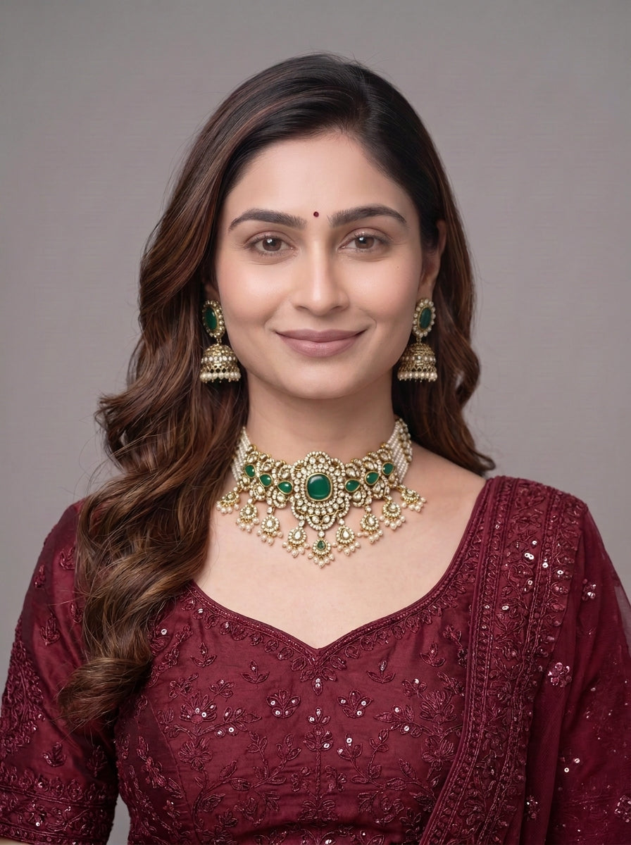 Gold Toned Choker Necklace Set