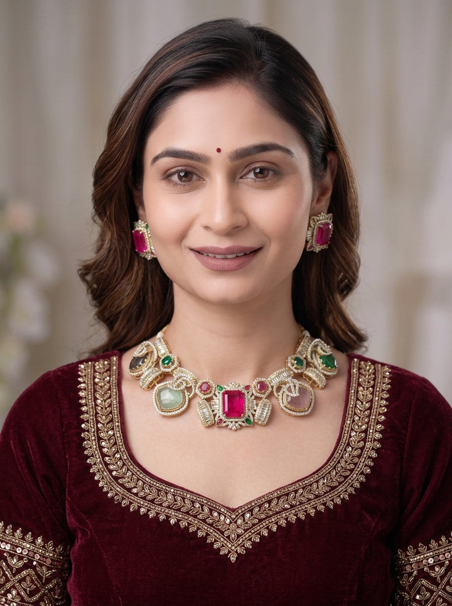 Gold Plated Necklace And Earrings Set
