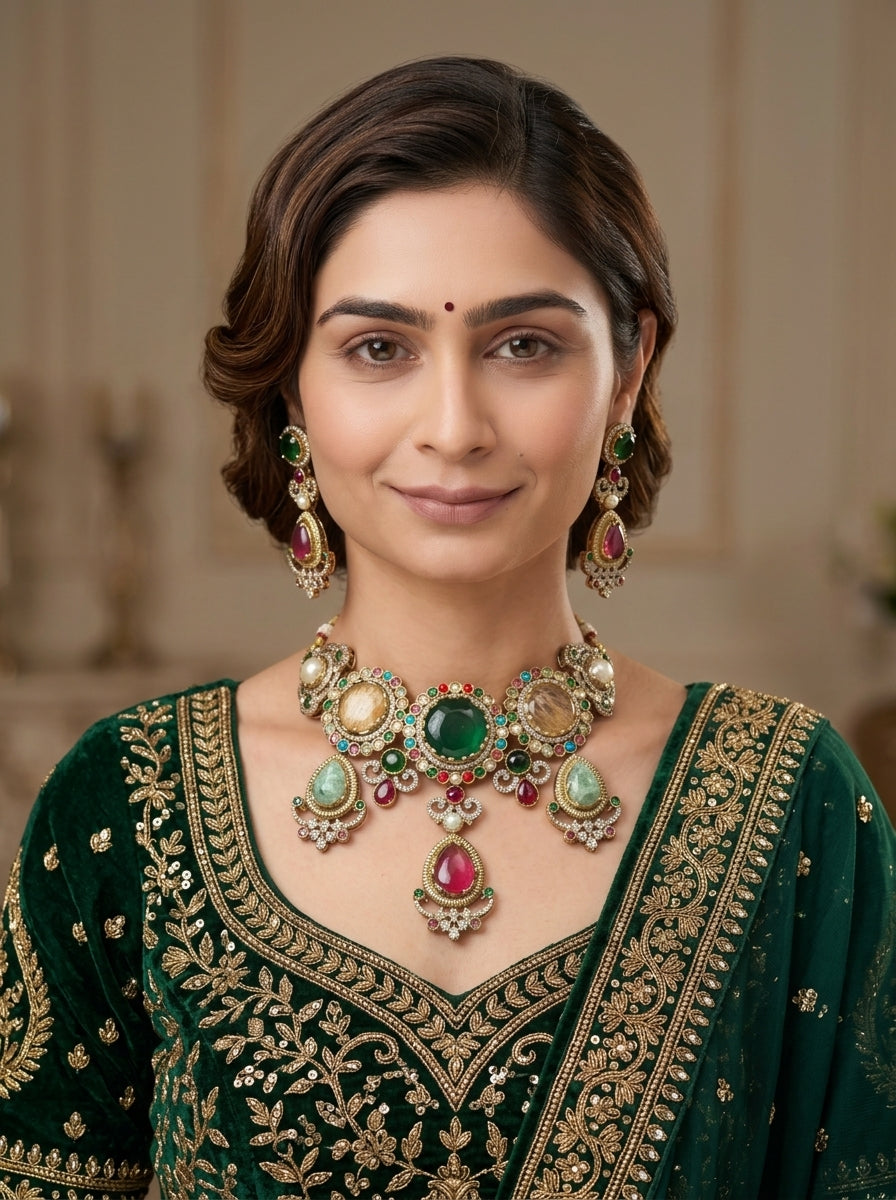 Gold Tone Alloy Necklace And Earring Set