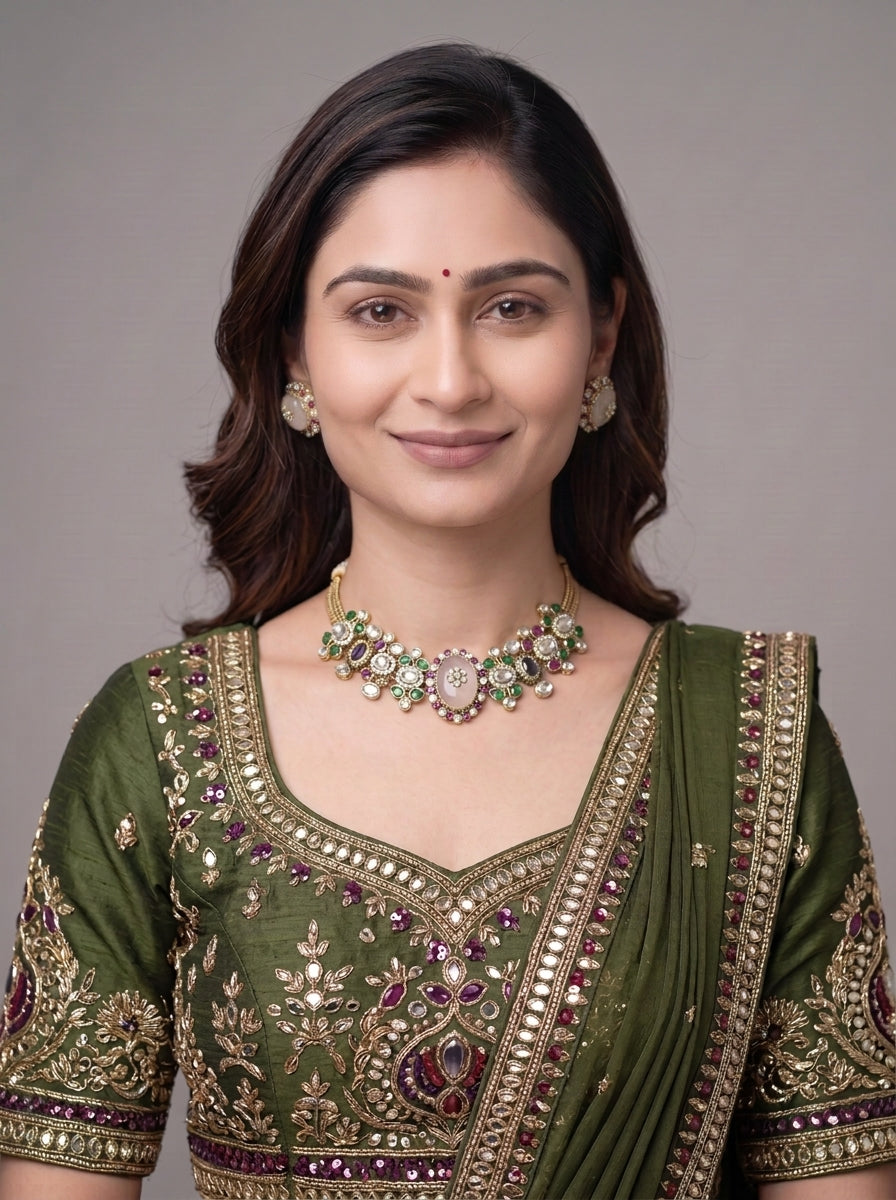 Gold Plated Necklace And Stud Earrings Set