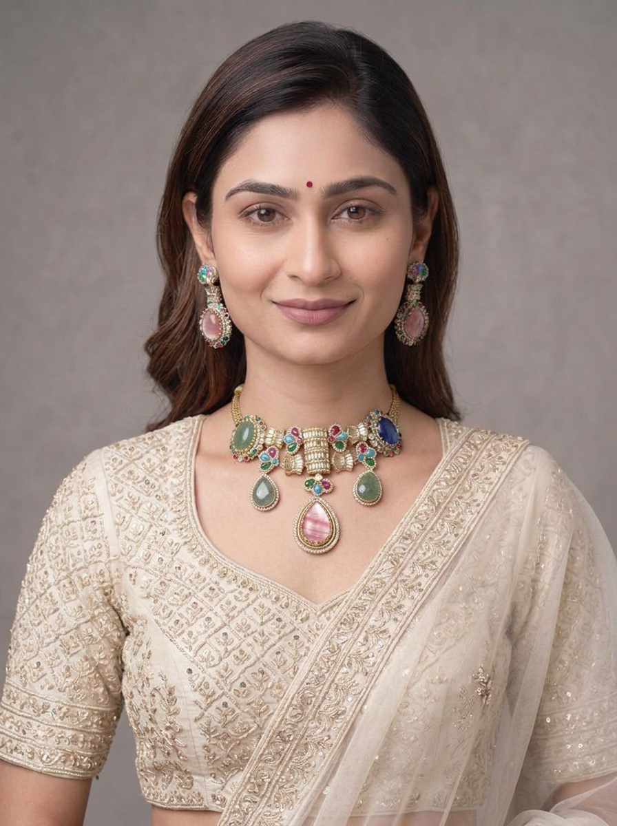 Gold Toned Necklace And Earrings Set