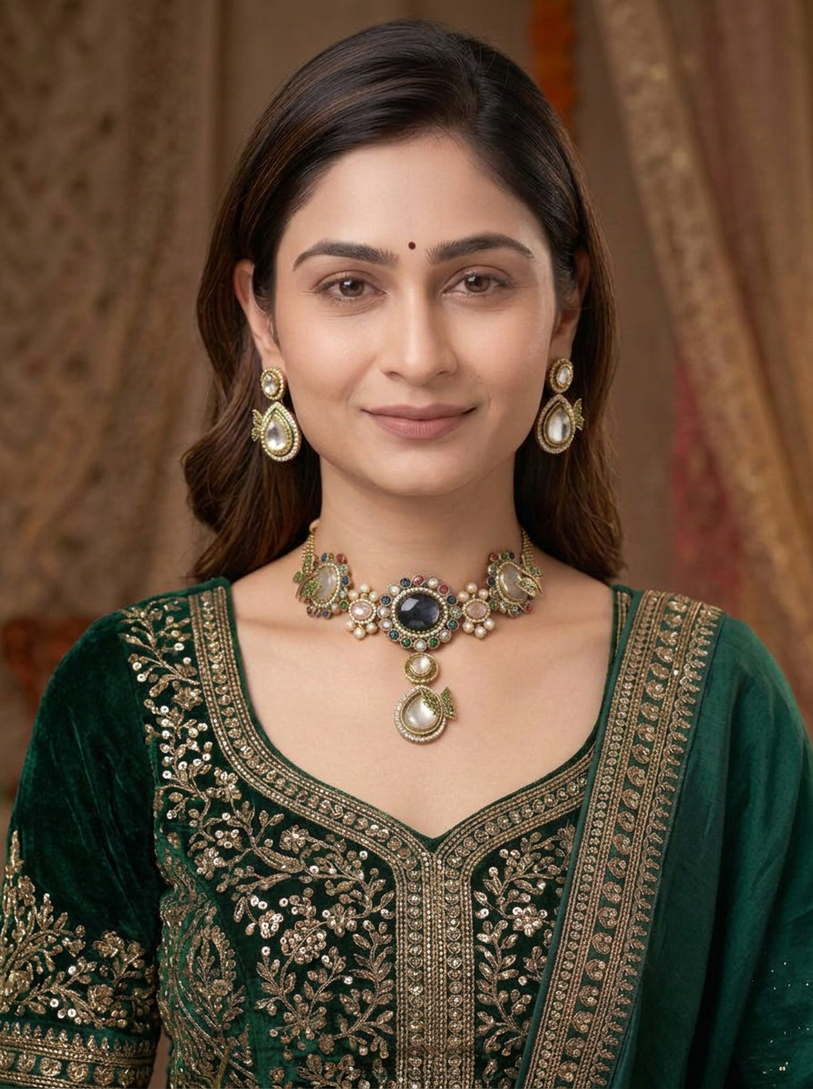 Gold Toned Alloy Necklace And Earrings Set