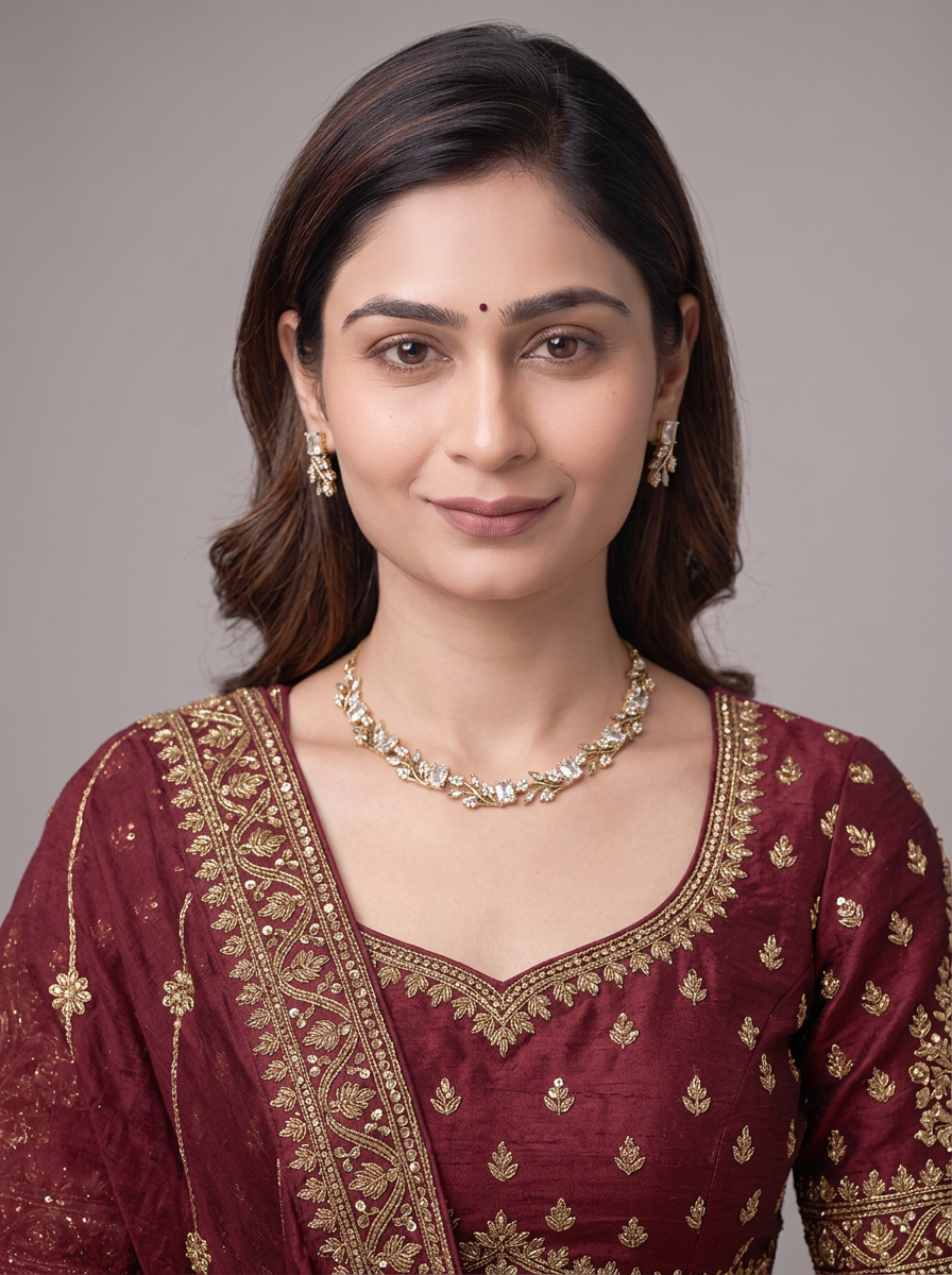 Gold Tone Matching Necklace And Stud Earrings