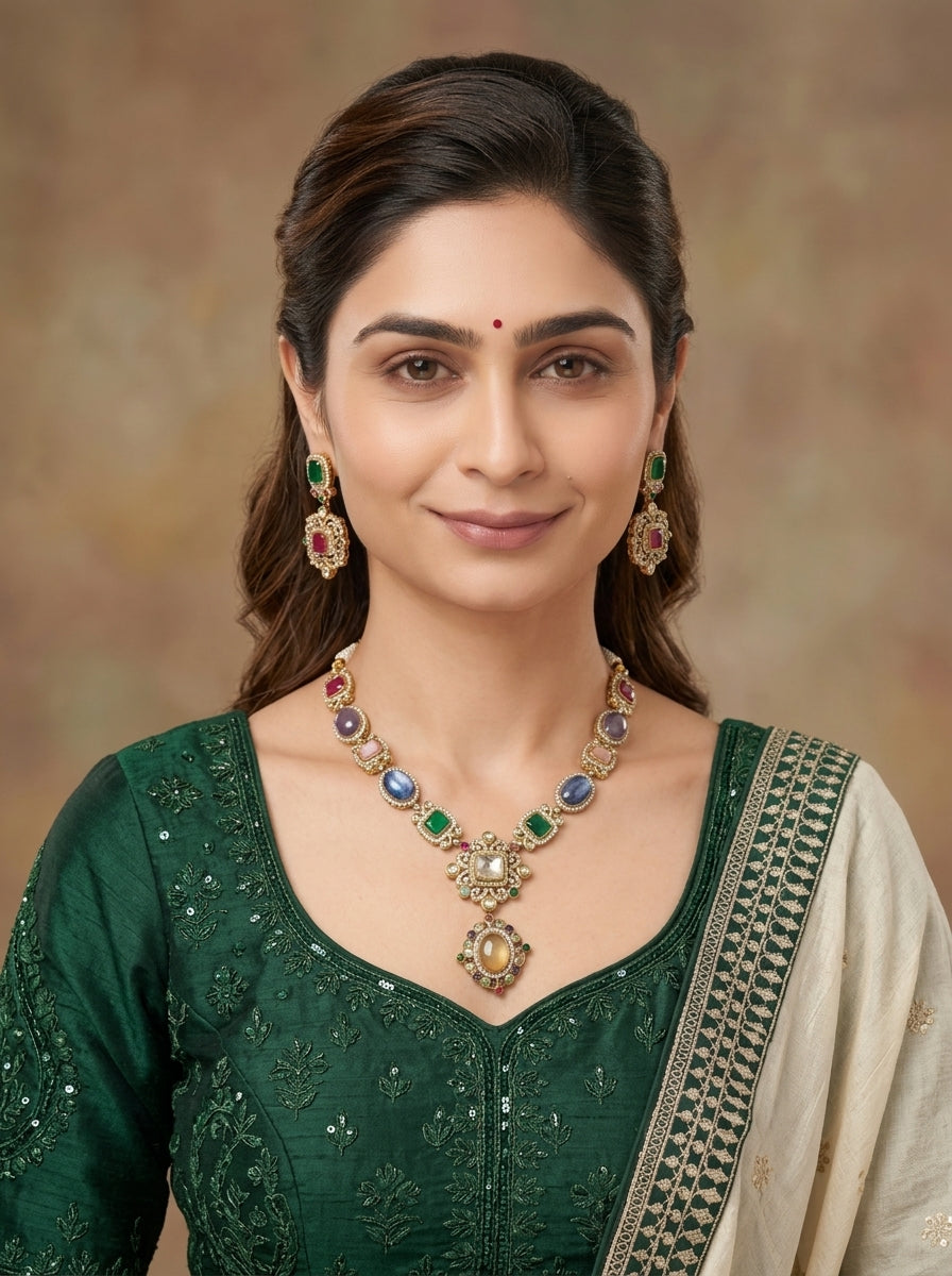 Gold Toned Necklace And Earrings Set