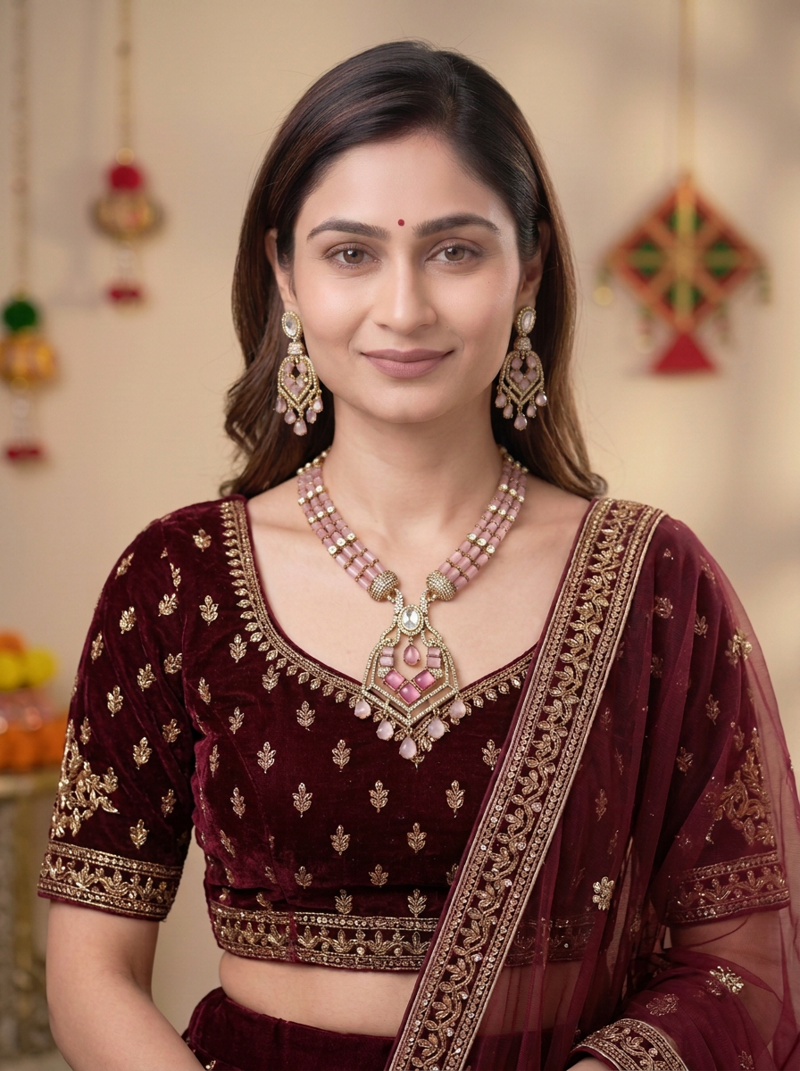 Gold-Toned Alloy Necklace And Earrings Set