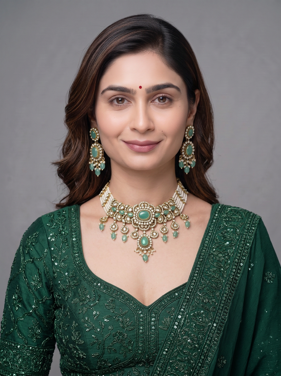Gold Toned Alloy Necklace And Earrings