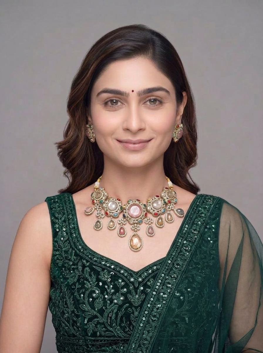 Gold Toned Metal Necklace And Earrings Set