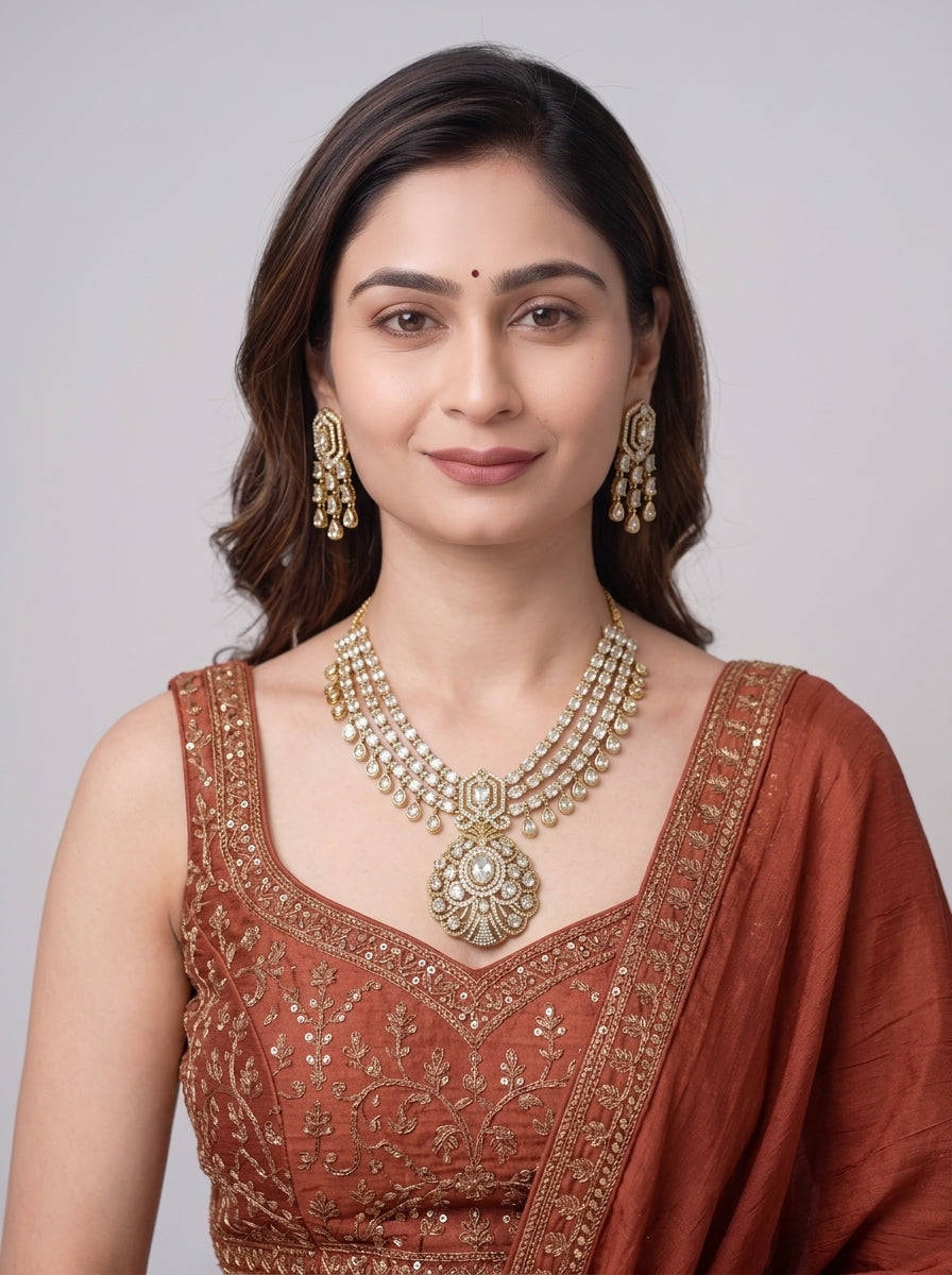 Gold Toned Necklace And Earrings Set