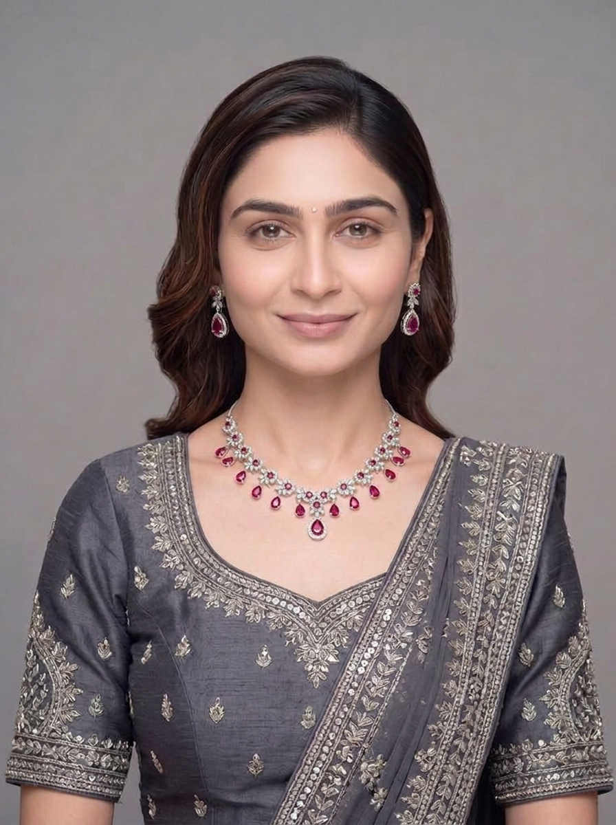 Silver Colored Metal Necklace And Earrings Set