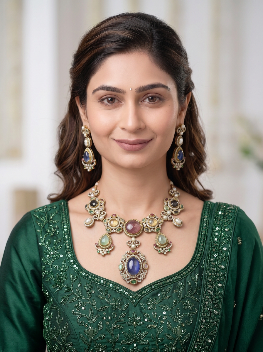 Yellow Gold-Tone Necklace And Earrings Set