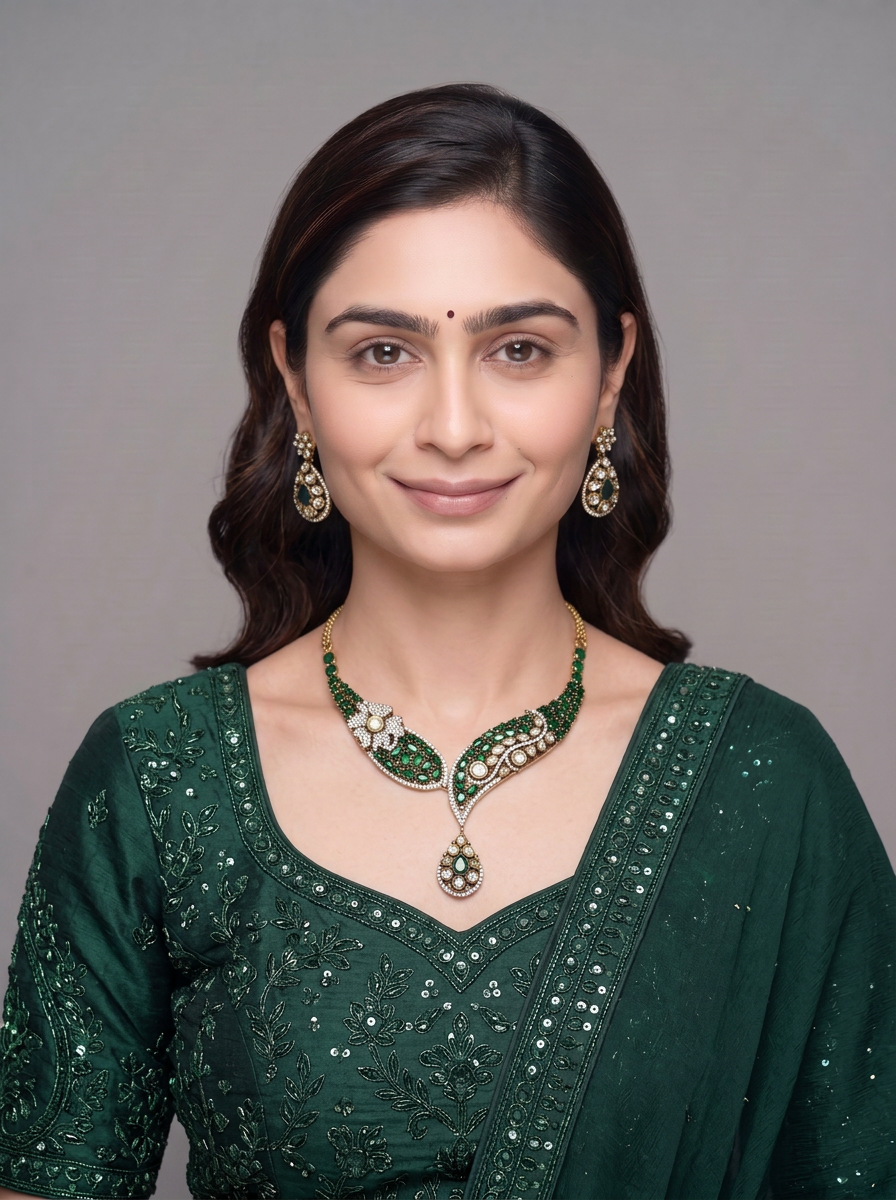Gold-Toned Metal Necklace And Earrings Set