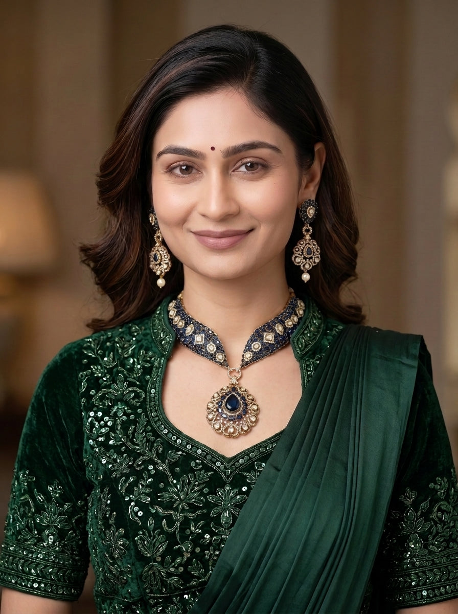 Gold Toned Alloy Necklace And Earrings Set