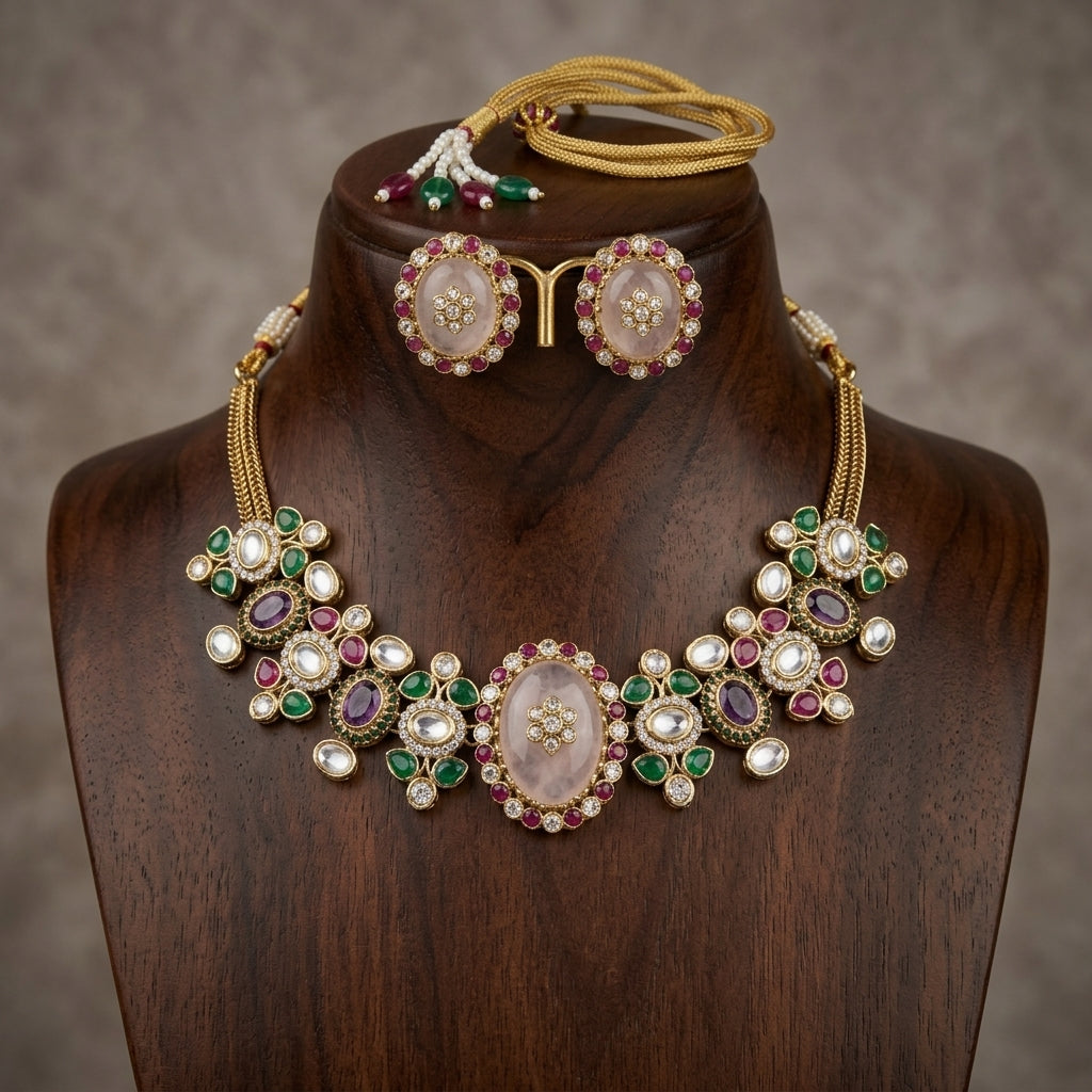Gold Plated Necklace And Stud Earrings Set