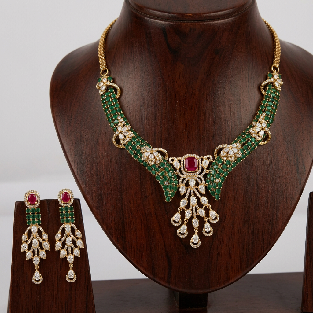 Gold Plated Choker Necklace And Earrings Set