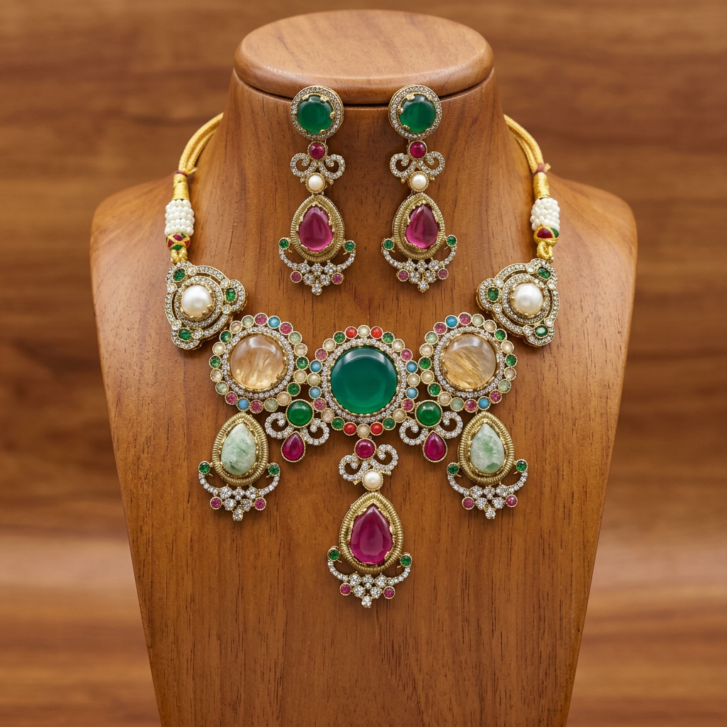 Gold Toned Necklace And Earrings Set