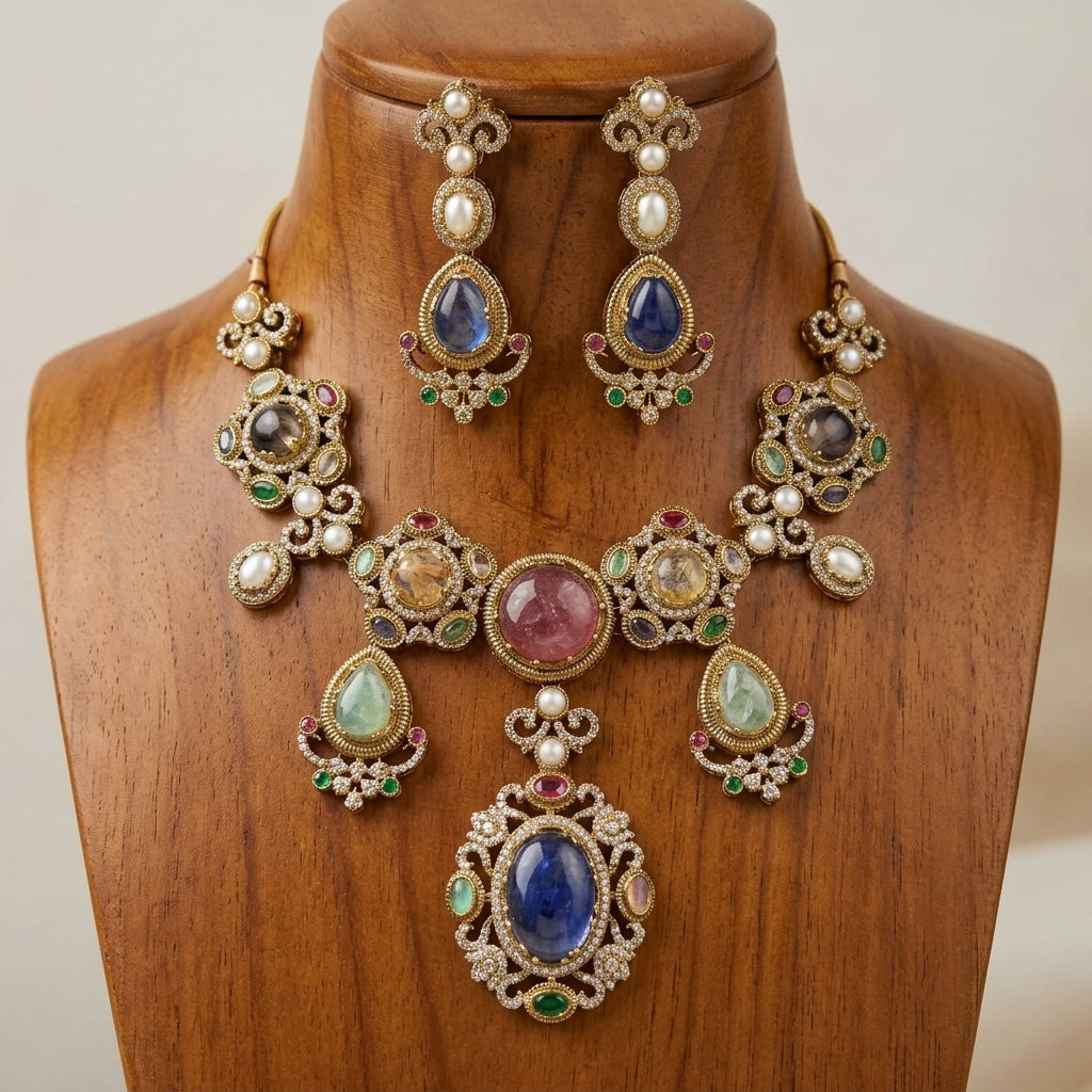 Yellow Gold-Tone Necklace And Earrings Set