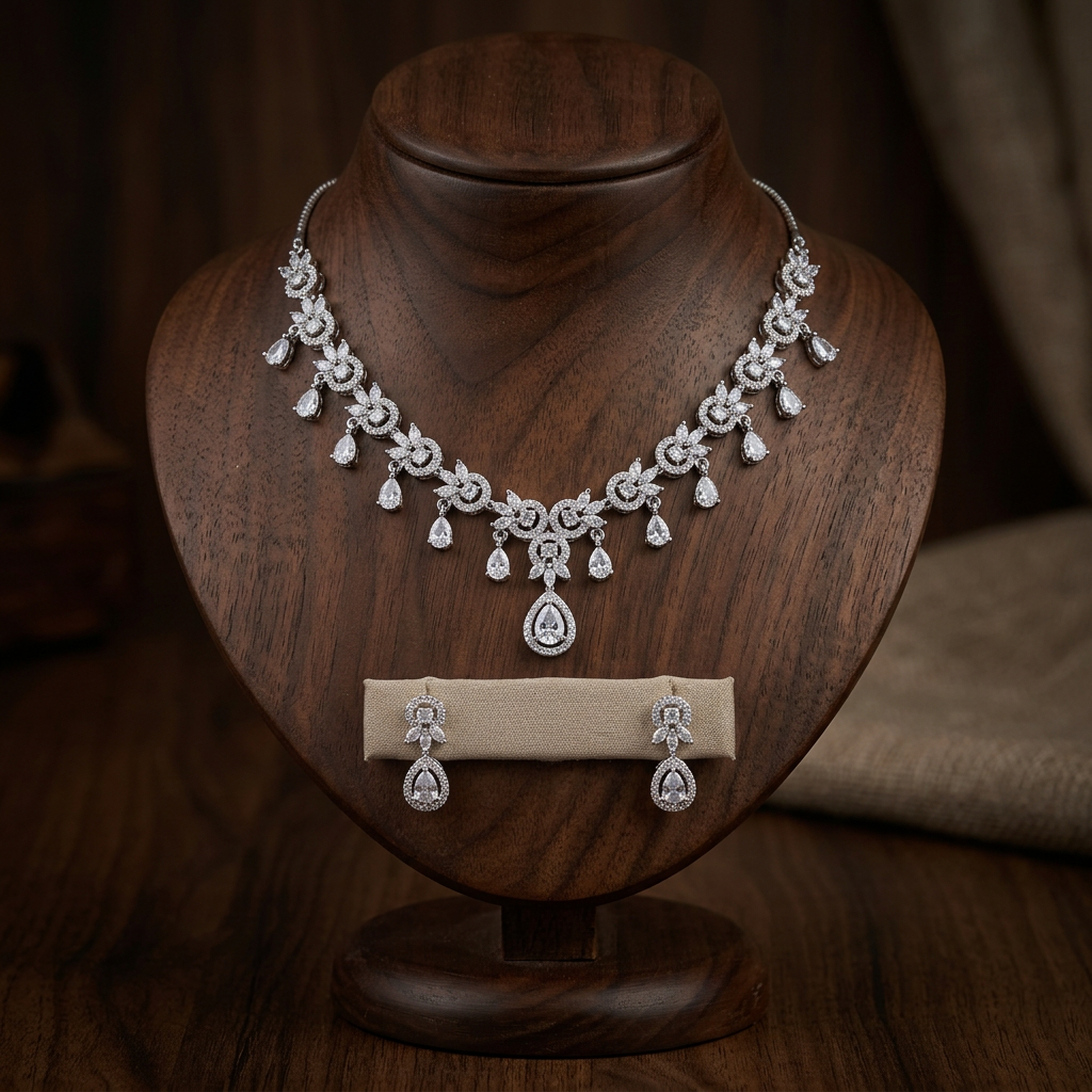 Silver-Tone Necklace And Earrings Set