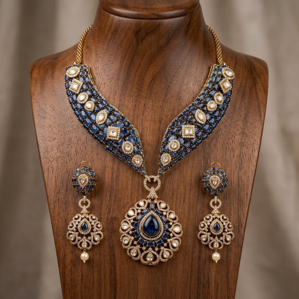 Gold Toned Alloy Necklace And Earrings Set