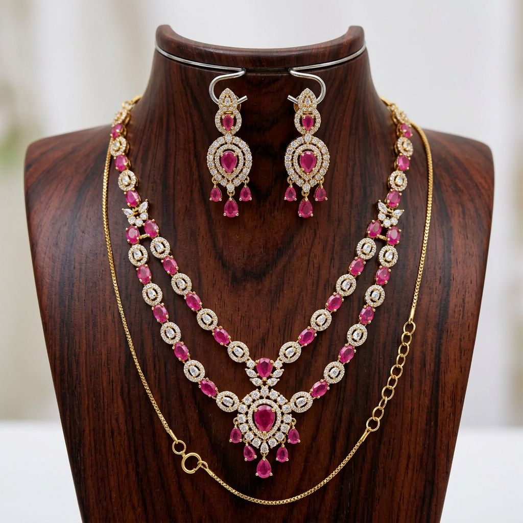Gold Toned Necklace And Earrings Set