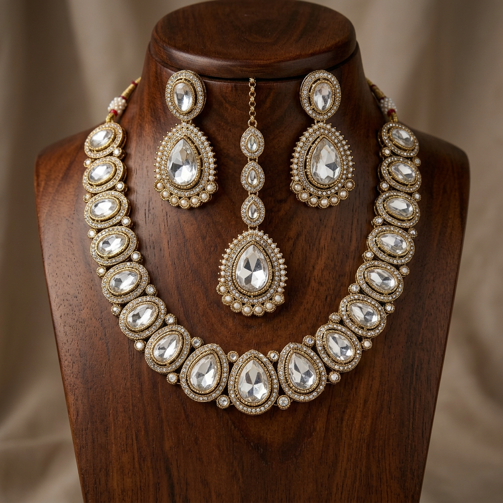 Gold Toned Alloy Necklace And Earrings Set