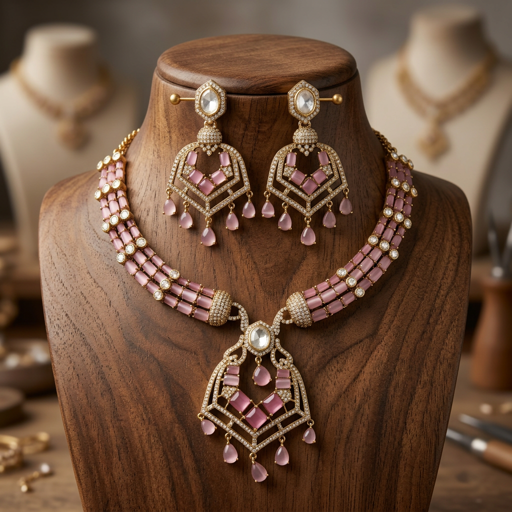 Gold-Toned Alloy Necklace And Earrings Set