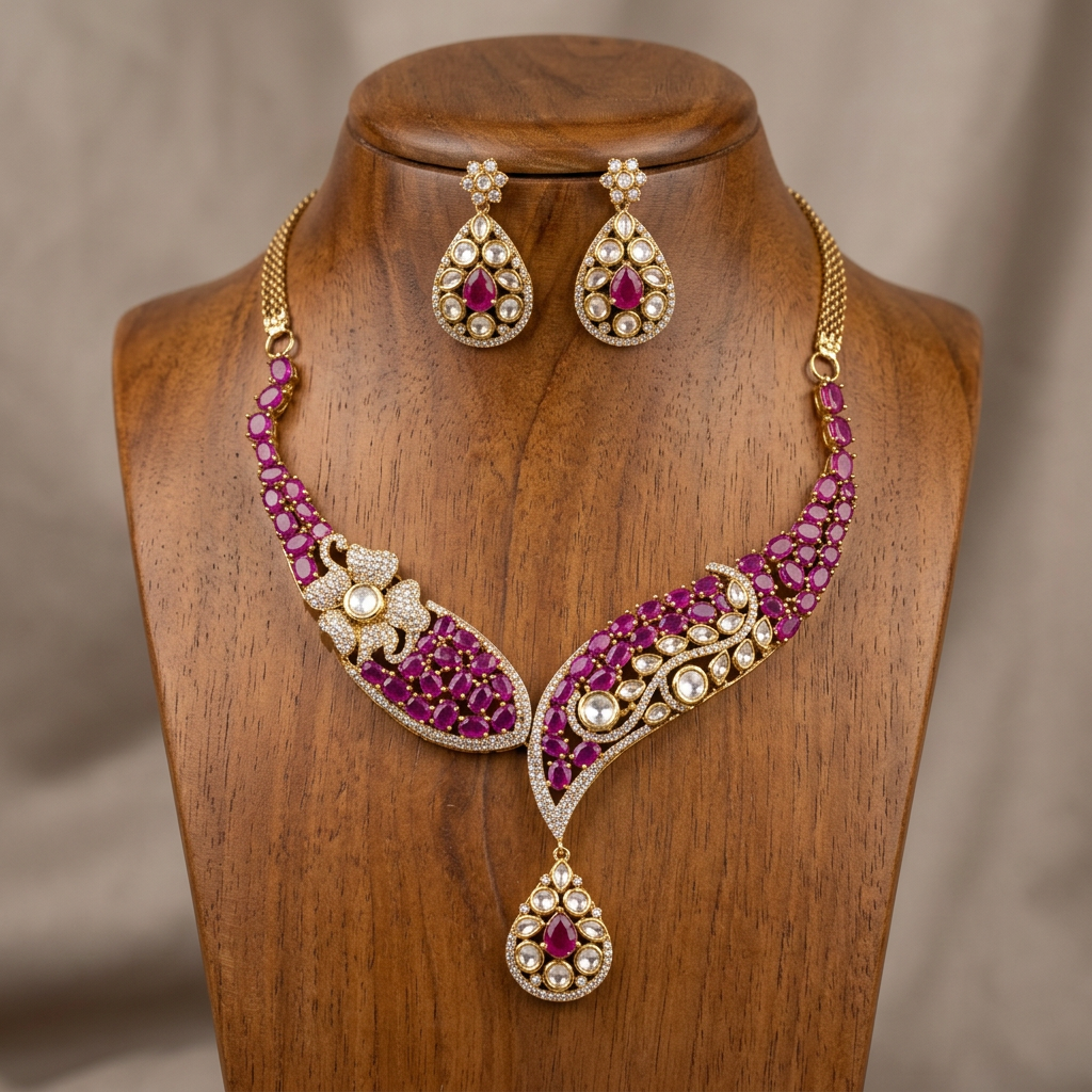 Gold Toned Necklace And Earrings
