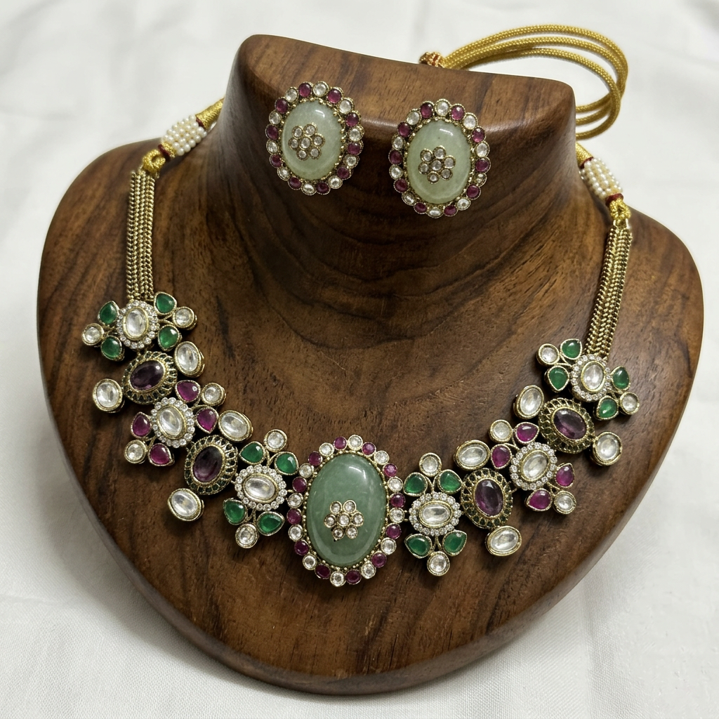 Gold Tone Necklace And Earrings Set