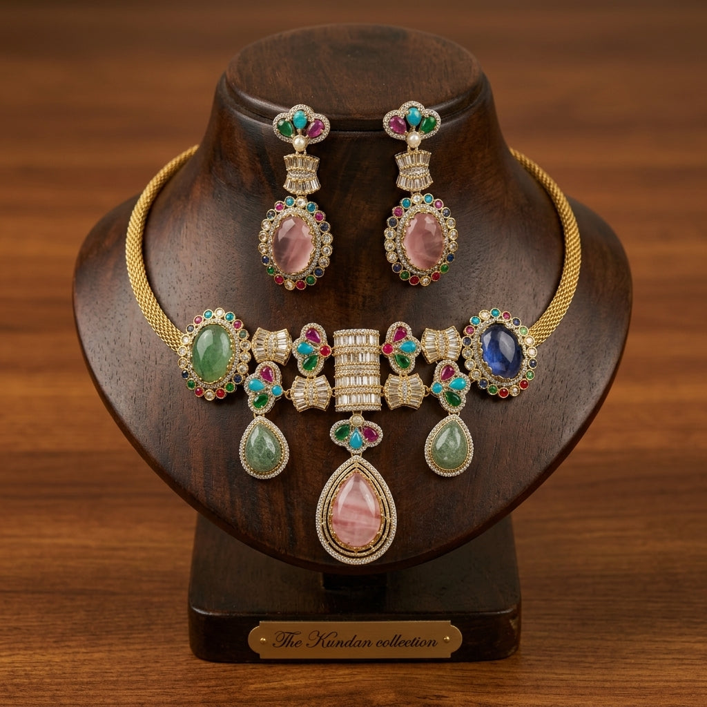 Gold Toned Necklace And Earrings Set