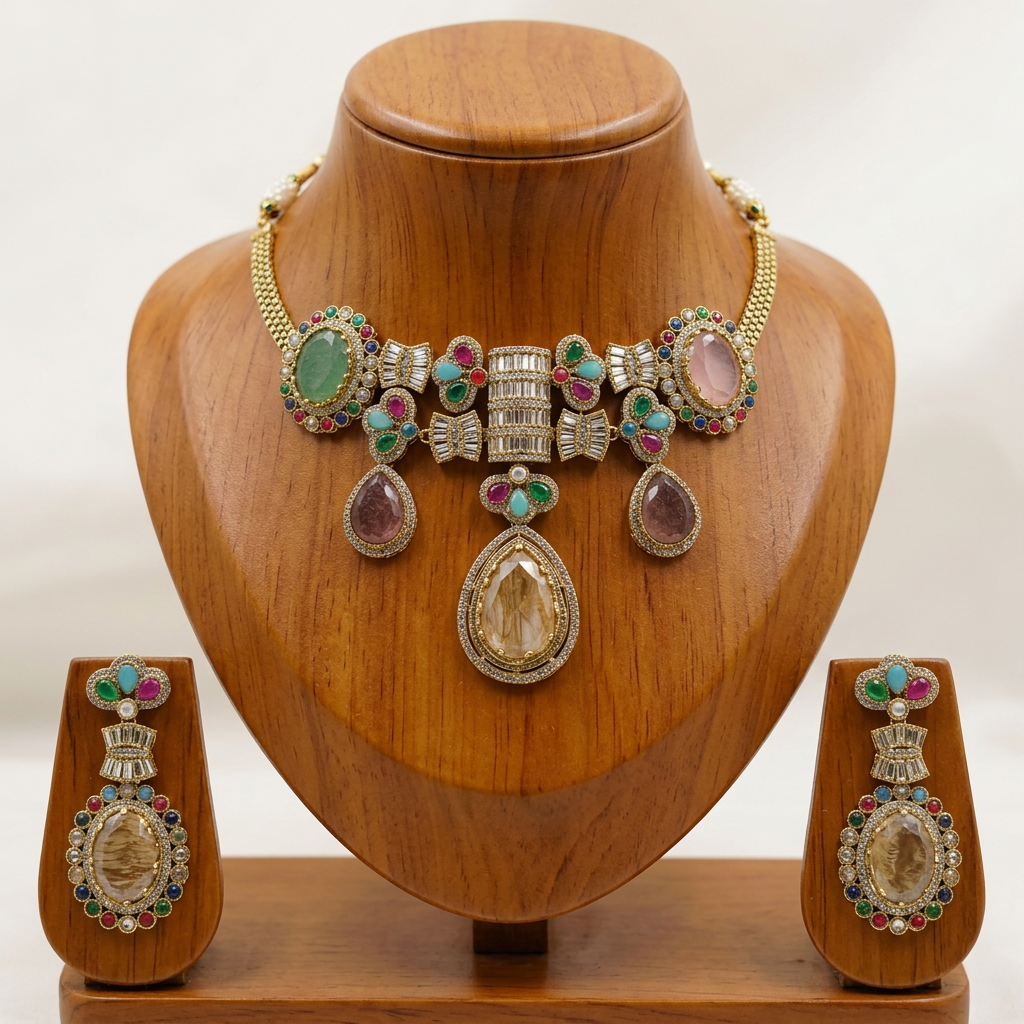 Gold Toned Necklace And Earrings Set