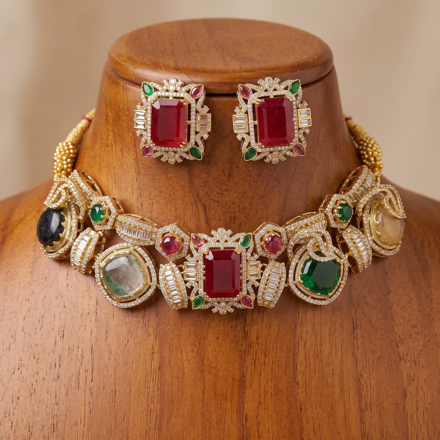 Gold Plated Necklace And Stud Earrings