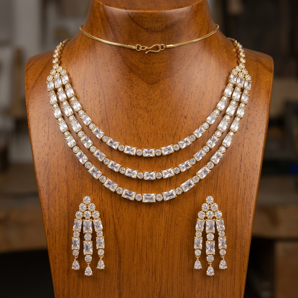 Gold Toned Necklace And Earrings Set
