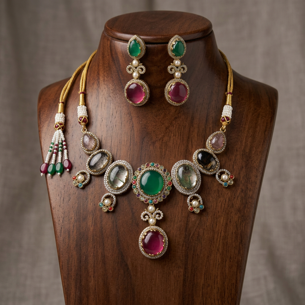 Gold Toned Alloy Necklace And Earrings Set