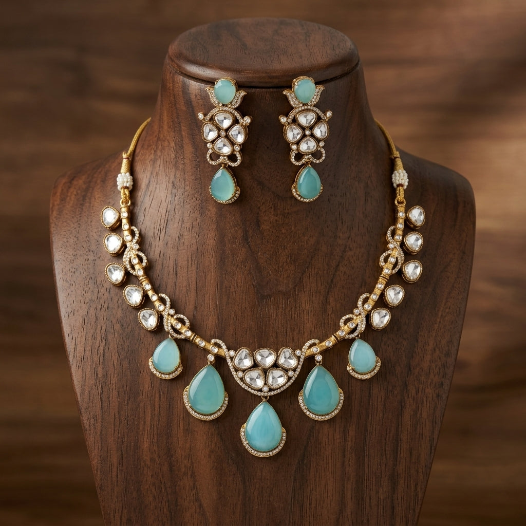 Gold Toned Necklace And Earring Set
