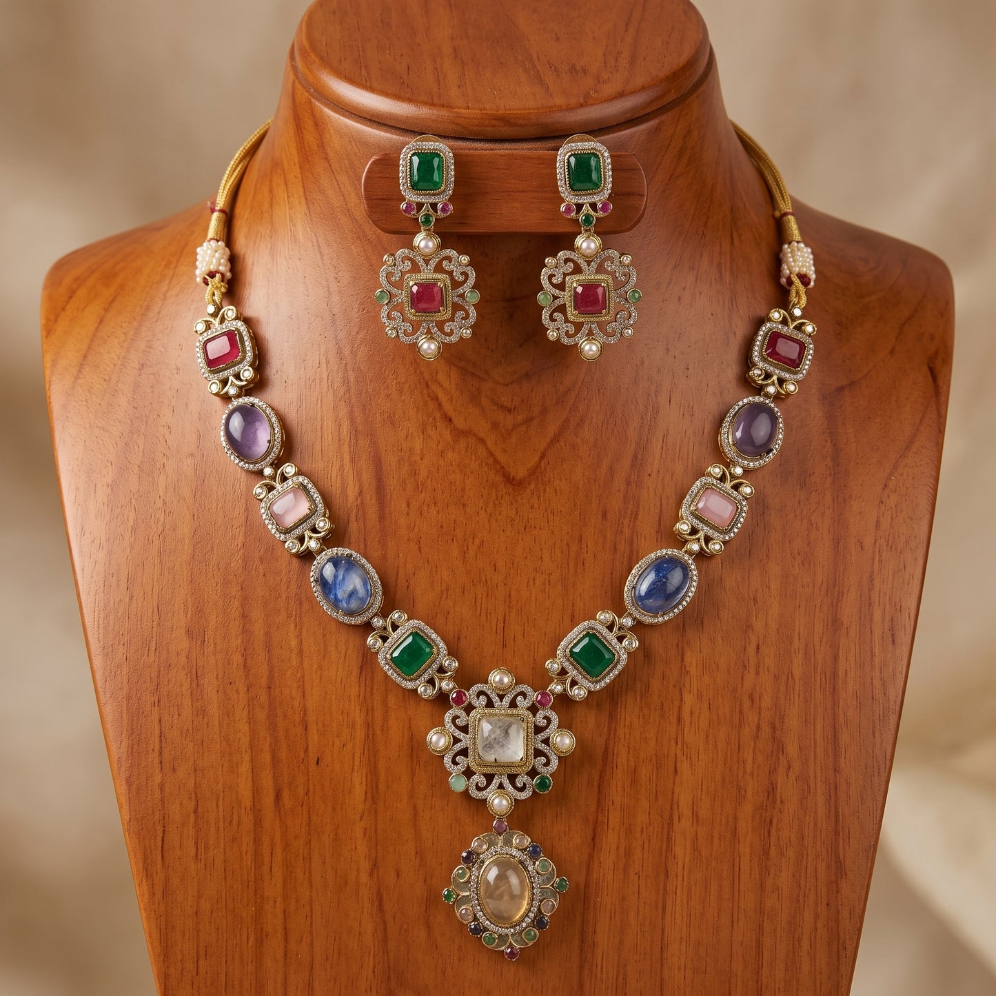 Gold Toned Necklace And Earrings Set