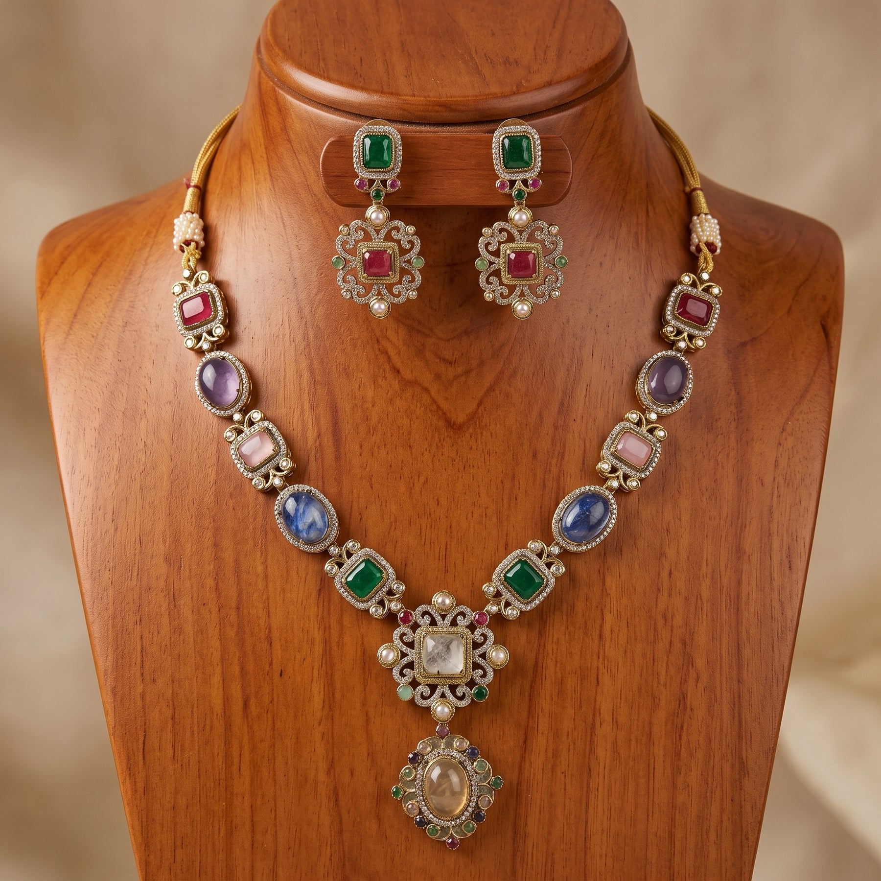 Gold Toned Necklace And Earrings Set