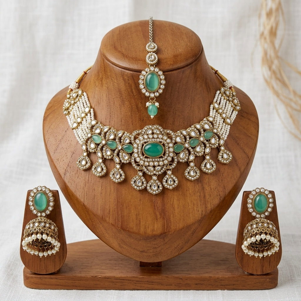 Gold Toned Alloy Necklace And Earrings