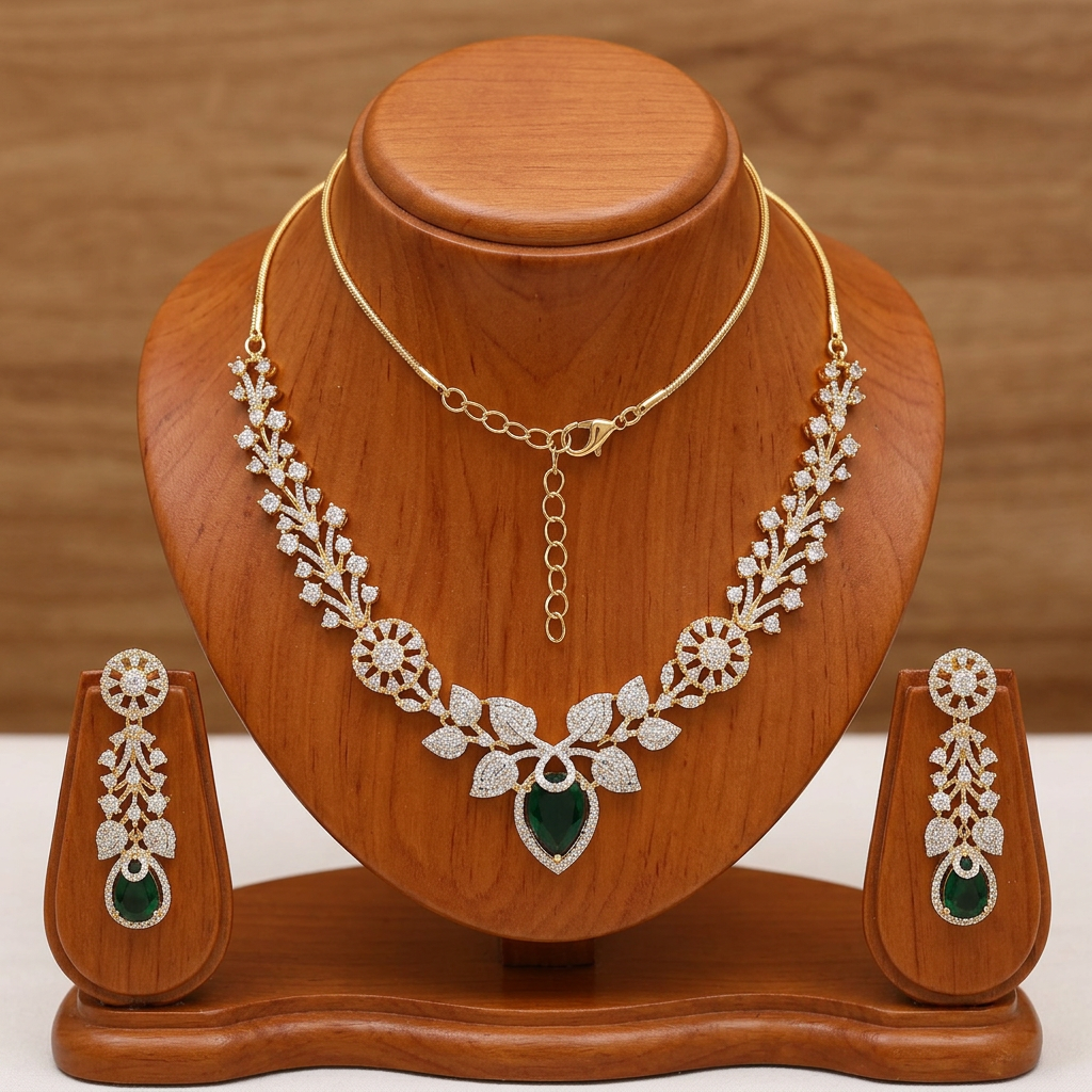 Gold Toned Necklace And Earrings Set