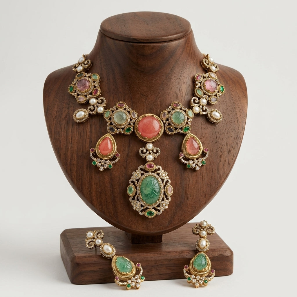 Gold Toned Necklace And Earrings Set