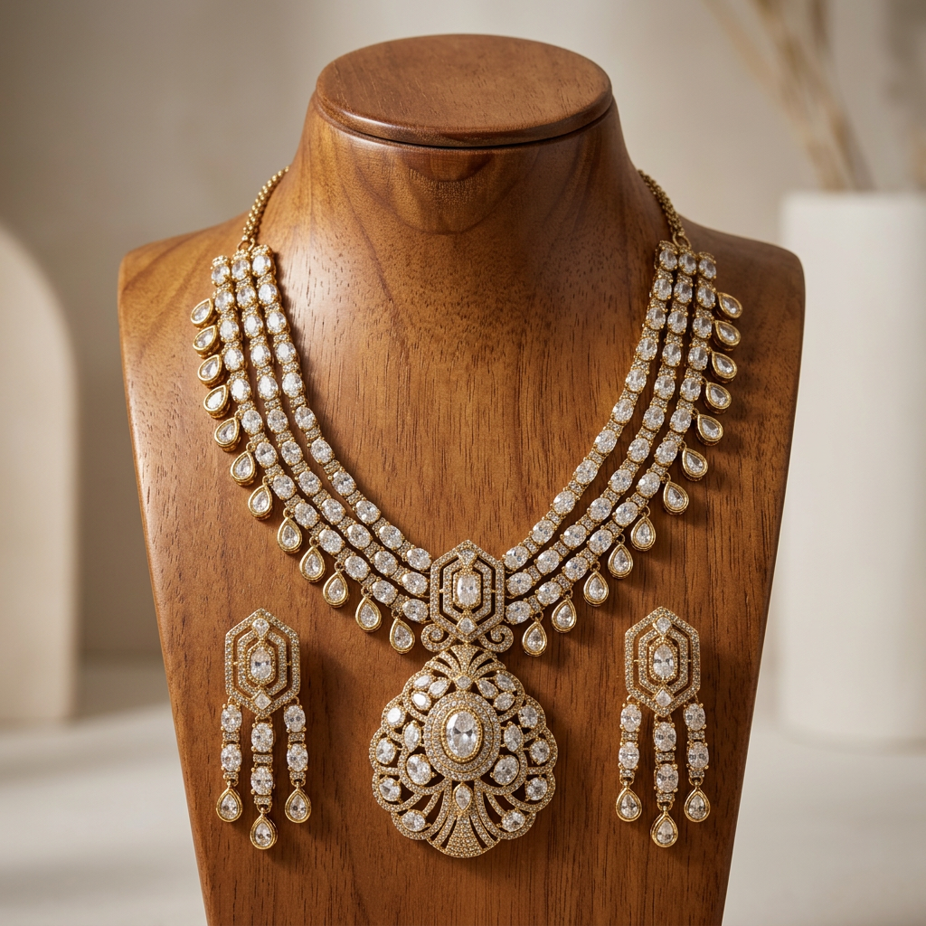 Gold Toned Necklace And Earrings Set