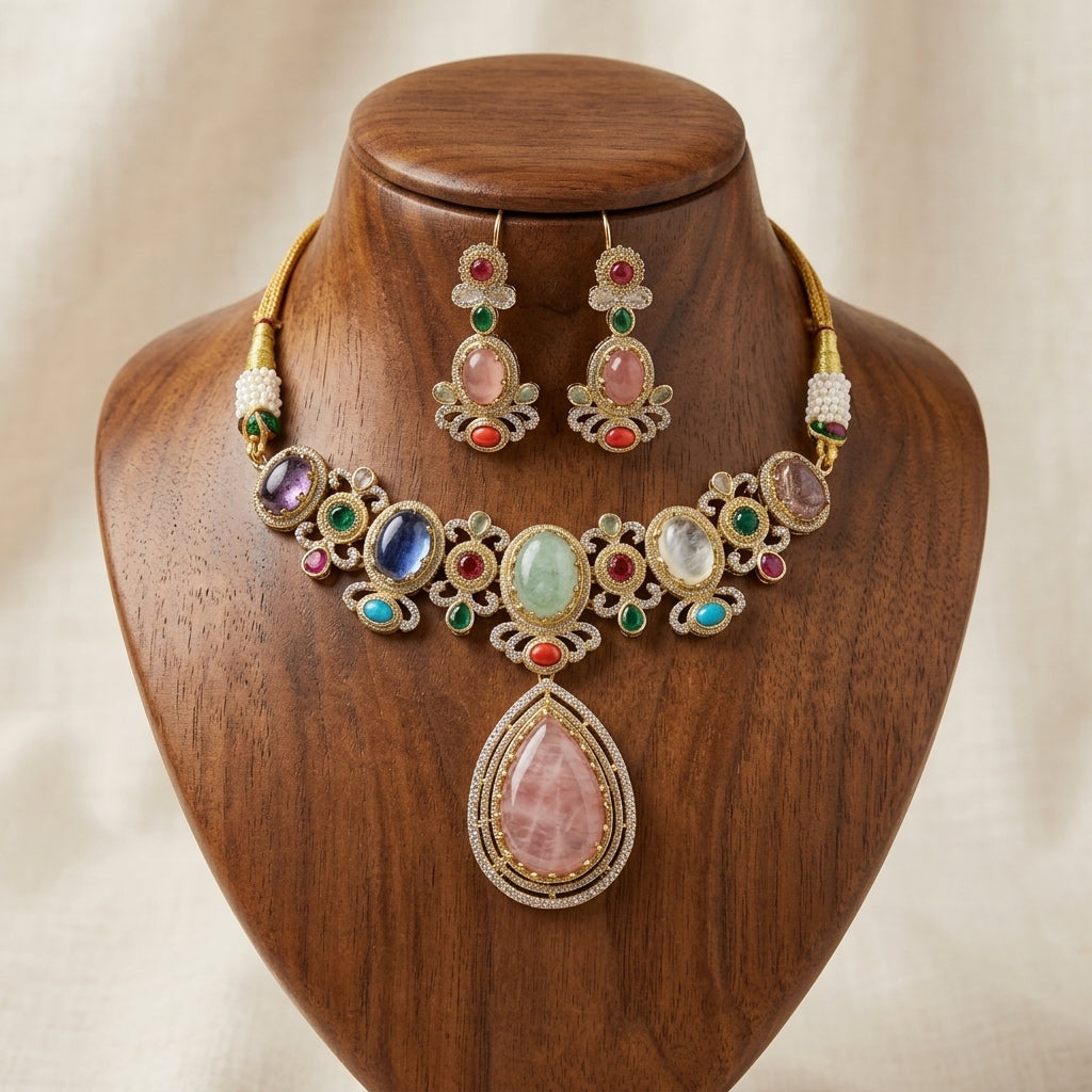 Gold Plated Necklace And Earrings Set