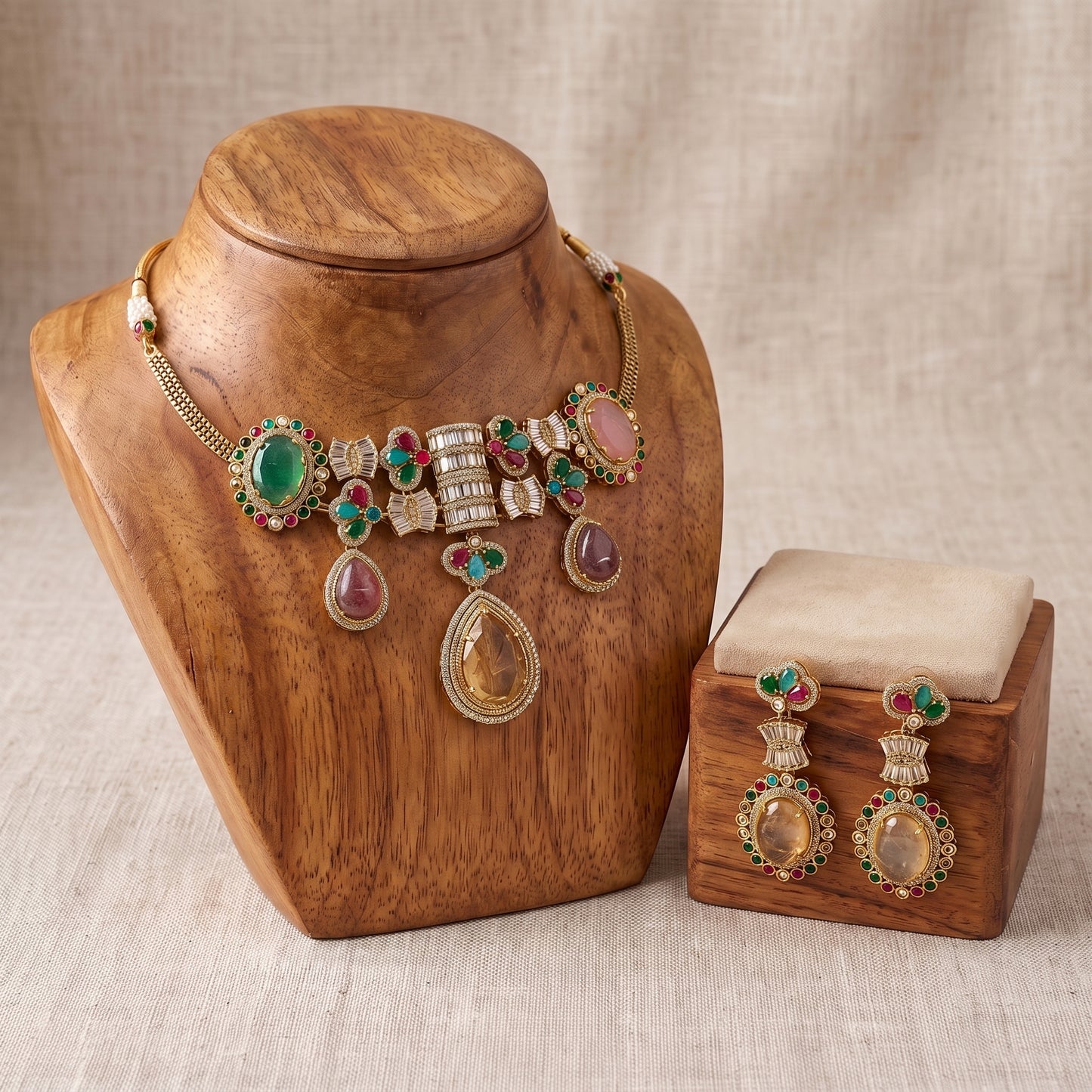 Gold Tone Necklace And Earrings Set