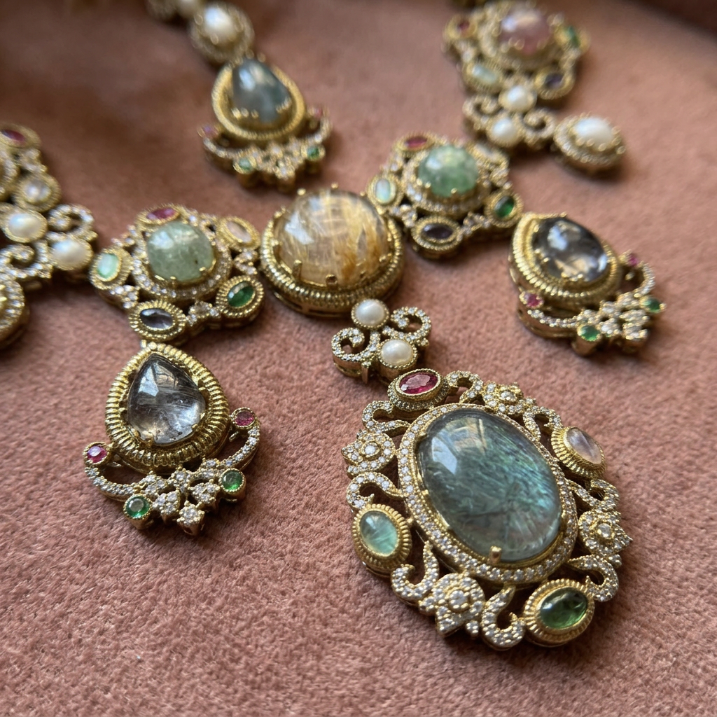 Gold Toned Metal Necklace And Earrings Set