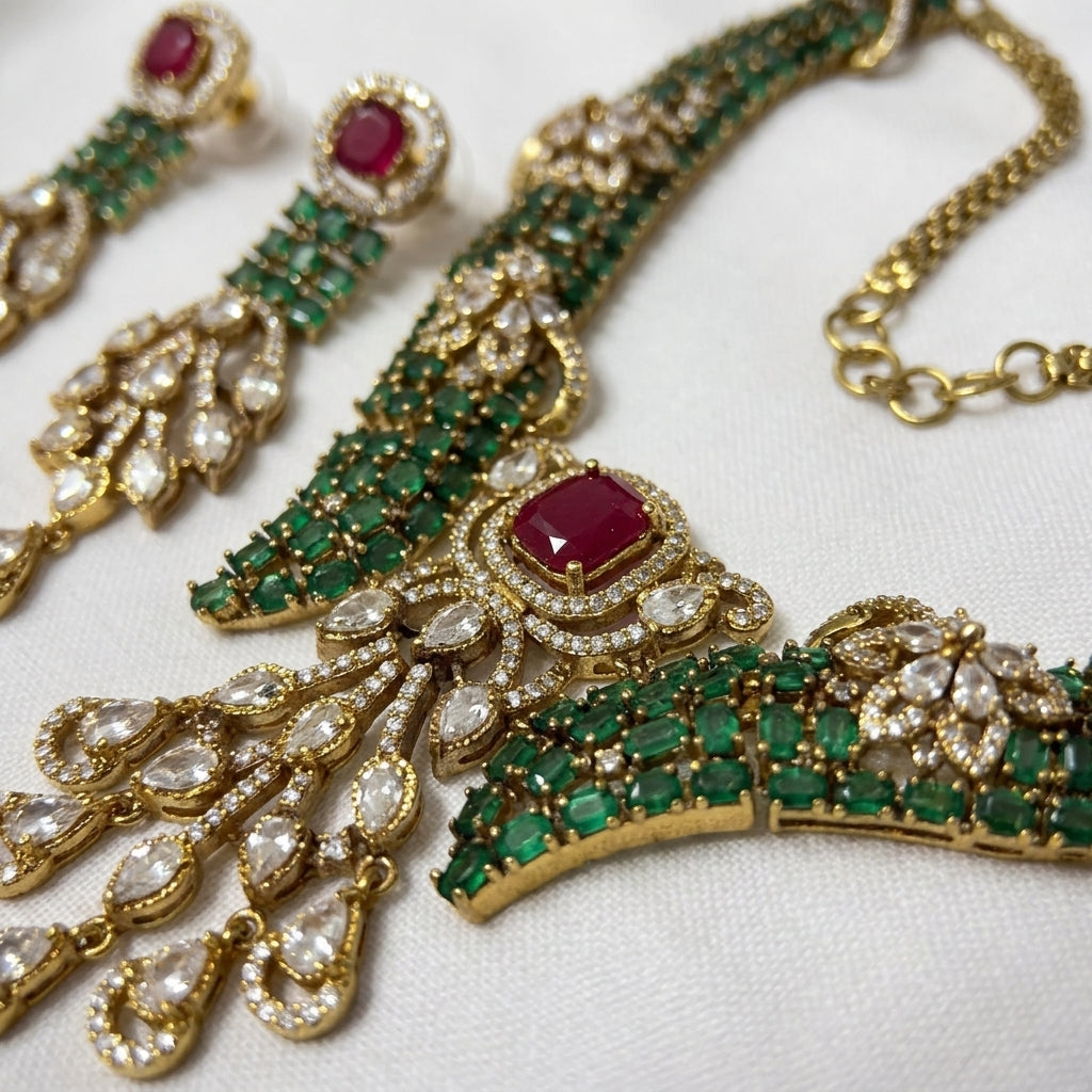 Gold Plated Choker Necklace And Earrings Set