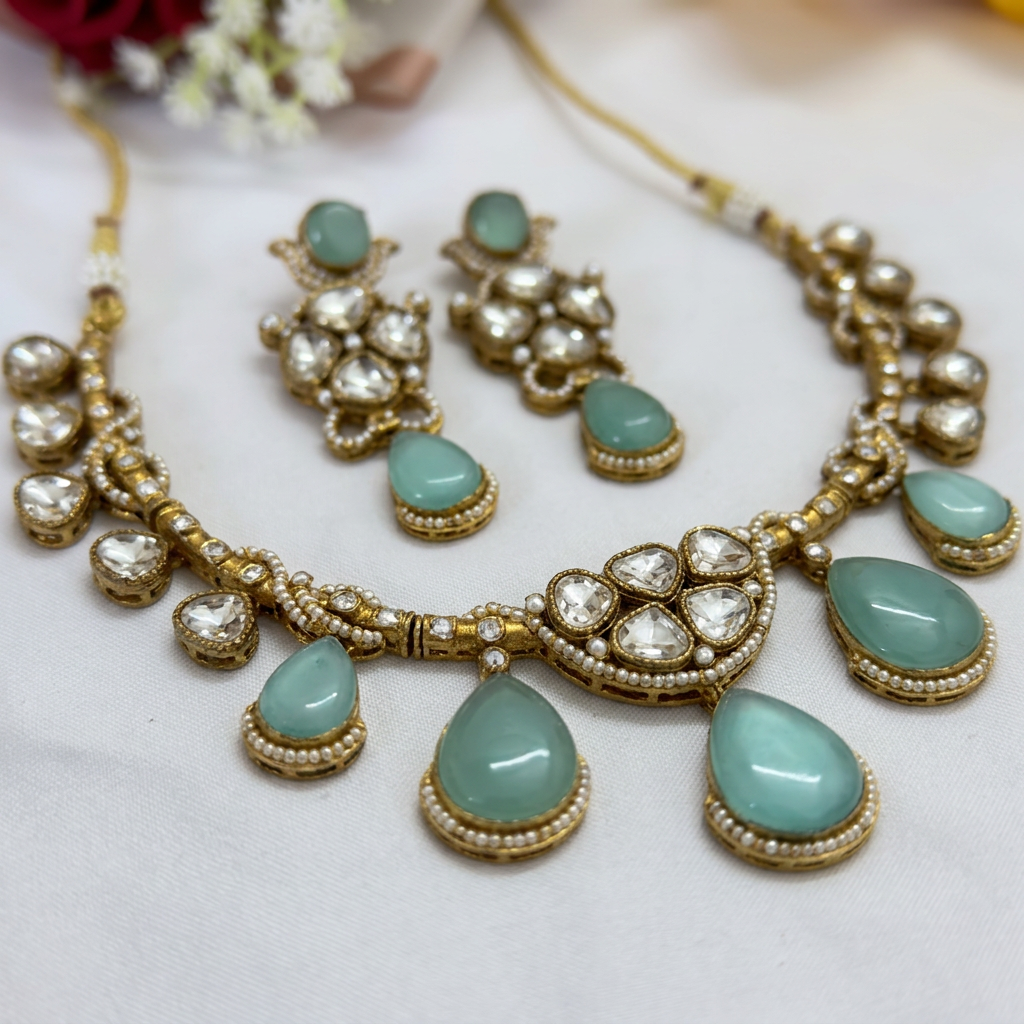 Gold Toned Necklace And Earring Set