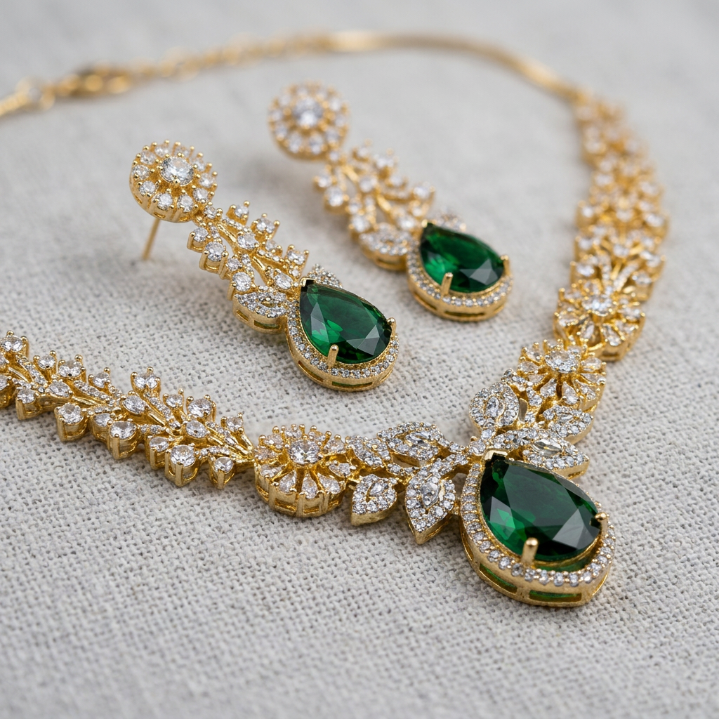 Gold Toned Necklace And Earrings Set